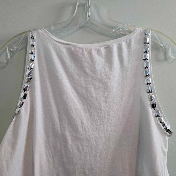 Tory Burch White Scoop Neck Tank Top with Embellished Silver Gems - Picture 7 of 10